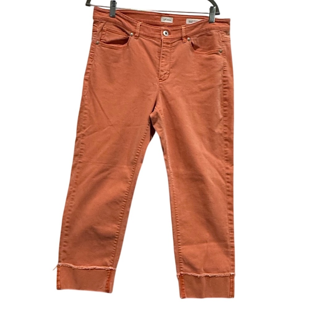 J.Jill Denim Authentic Fit Cropped Jeans 12 Coral Orange Raw Hem Stretch Pants